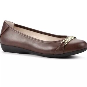 New Cliffs by WHITE MOUNTAIN Brown Leather Ballet Flat Sz 8 WIDE